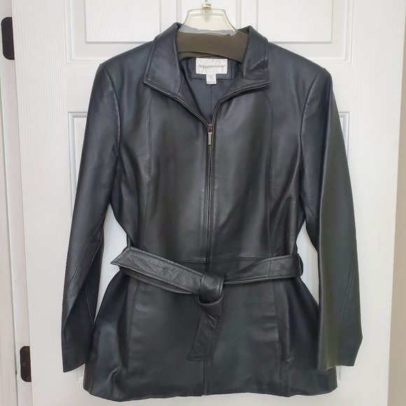 Worthington Jackets & Blazers - Lg Petite Black Leather Mid Length Zip